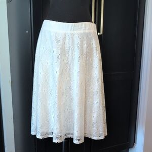 Kim Rogers Lace A-Line Skirt Sz Petite Large Creamy White Knee-Length